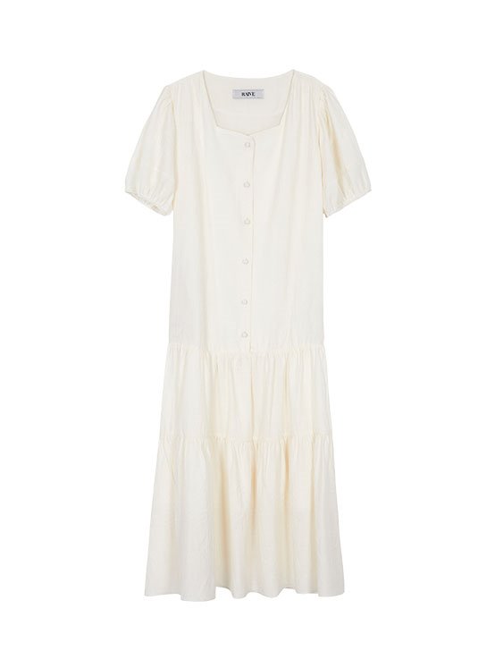 Heart Neck Wrinkle Long Dress in Ivory VW1MO040-03