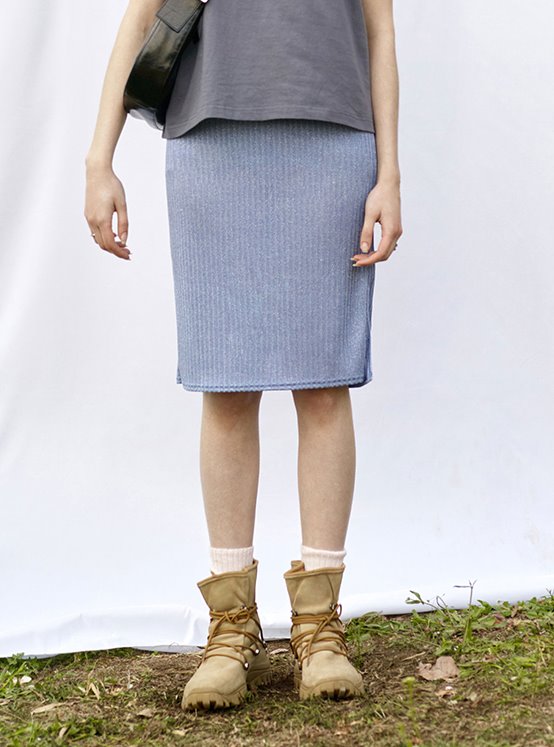 Metal Knit Banded Midi Skirt in Blue VW1MS078-22