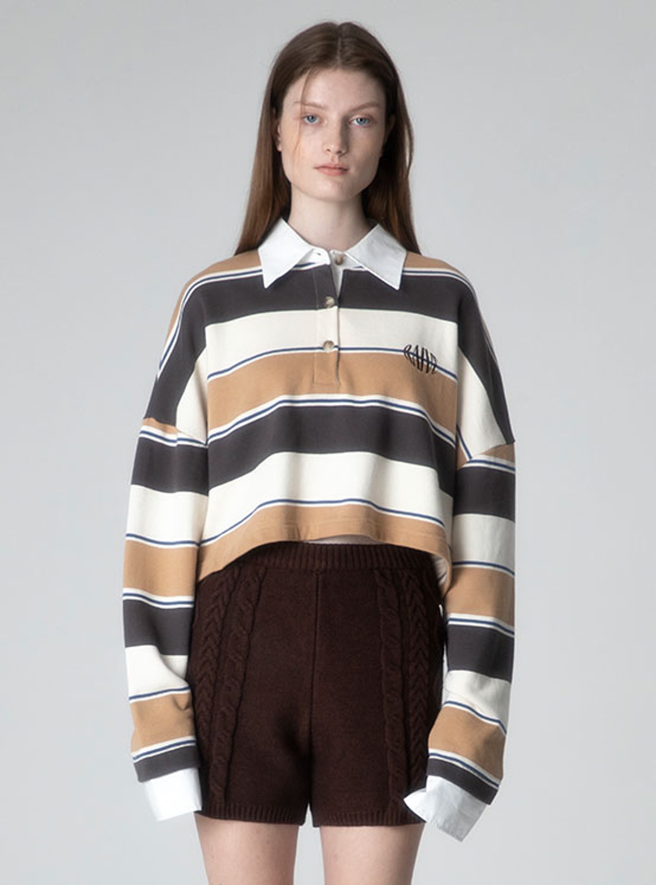 Rugby Cropped Collar T-Shirts in Brown VW2AE325-93