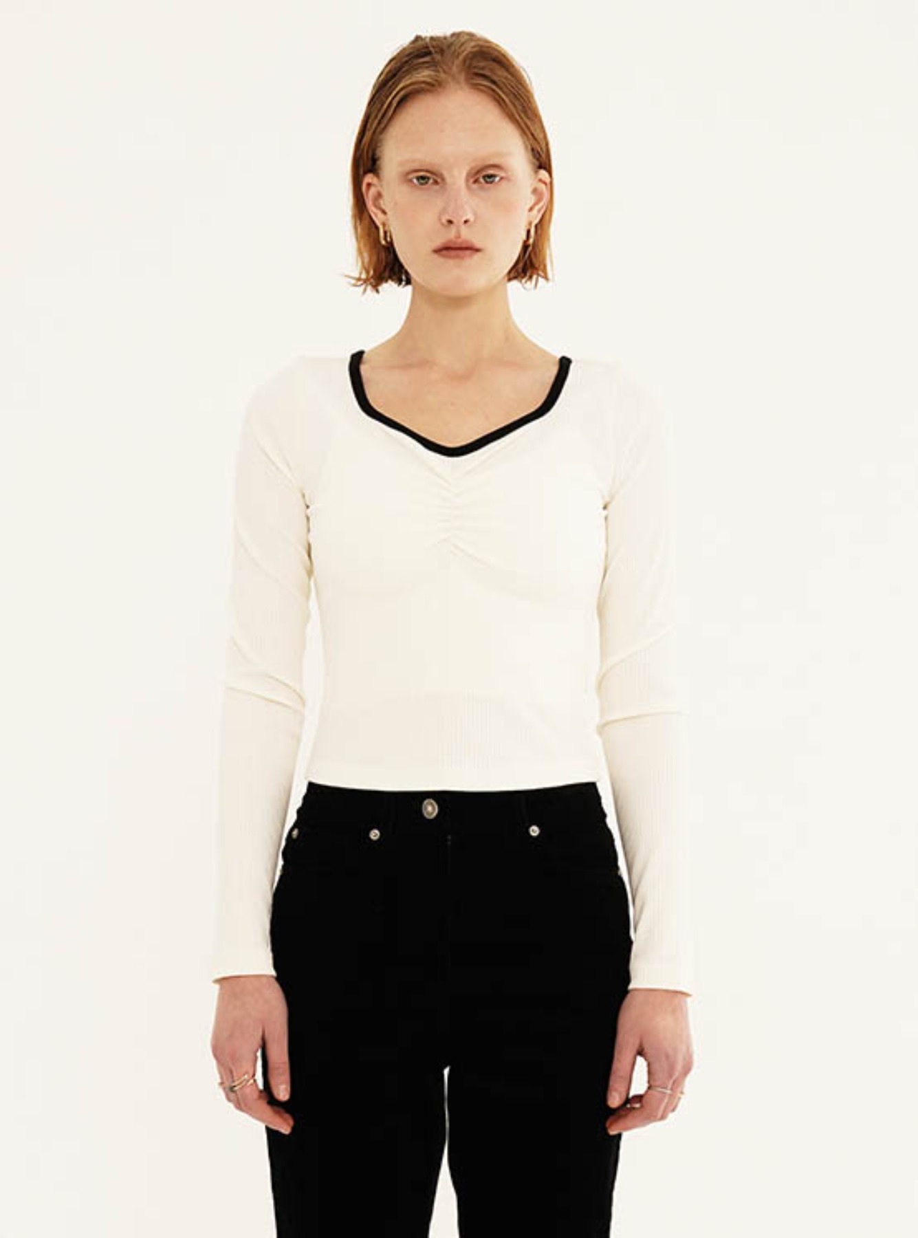 Shirring Cropped T-Shirt in Ivory VW2AE320-03