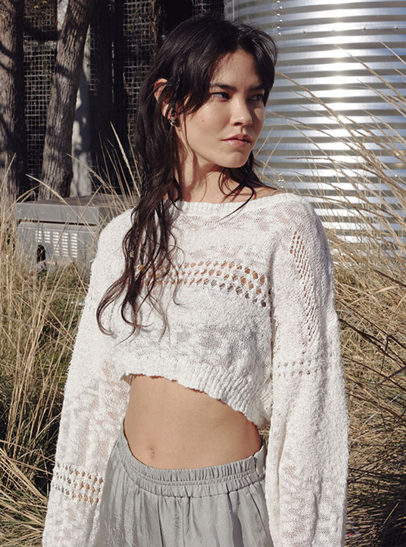 Cropped See Through Knit in Ivory VK3MP141-03
