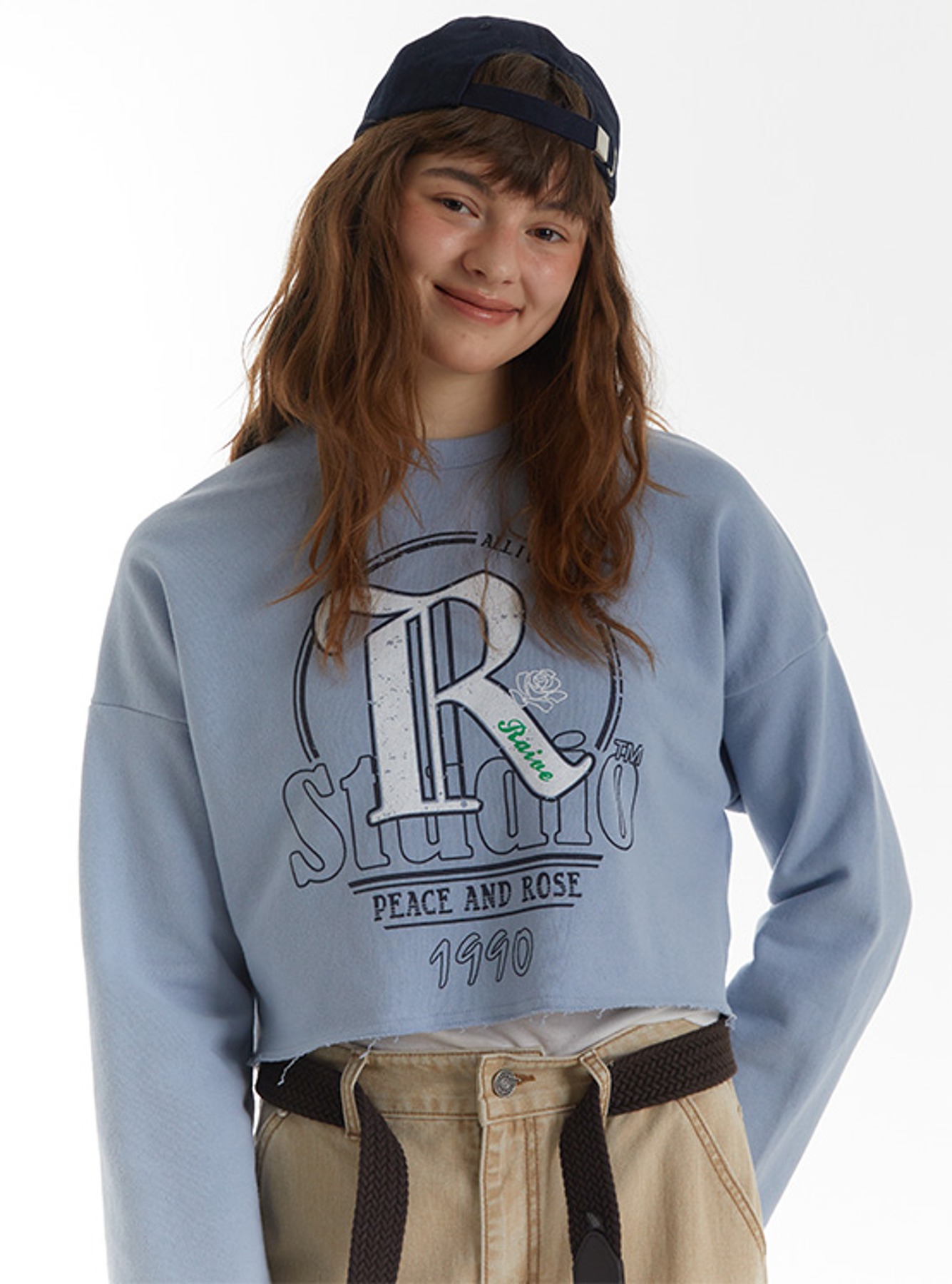 R Graphic Cropped T-shirt in Blue VW3SE251-22